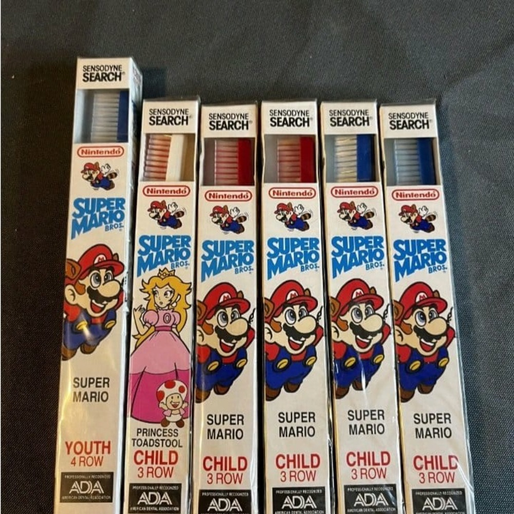 6 Sensodyne Search Nintendo Super Mario Bros Child 3 Row Toothbrush 1991 New